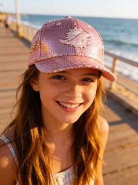 New Era Youth Miami Dolphins Pink Sequin 9Forty Adjustable Hat